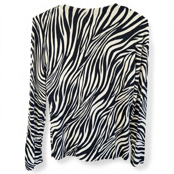 J.Crew Teddie Womens Small Zebra Print Sweater Cotton Crewneck Beige & Black - Picture 2 of 7